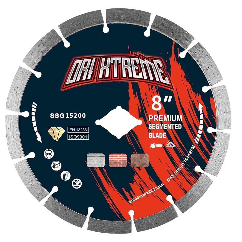 ORIXTREME 8Inch Diamond Saw Blade, Segmented General Purpose Blade Dry/Wet Cutting Concrete, Masonry, Brick, Block,Stone 7/8"-5/8” Arbor - Image 1